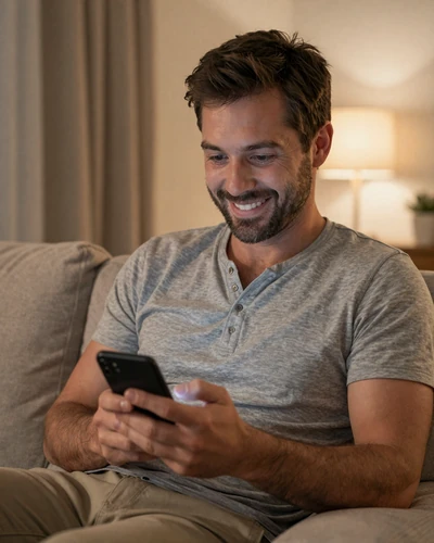 American man video chatting with his Latina girlfriend from his apartment